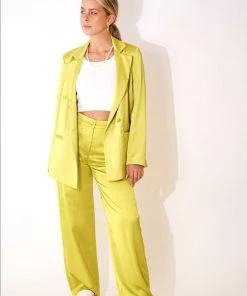Au Darling Clothing Chartreuse Satin Suit Trousers