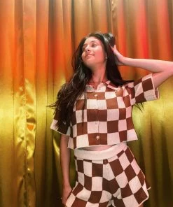 Au Darling Brown Check Set Top