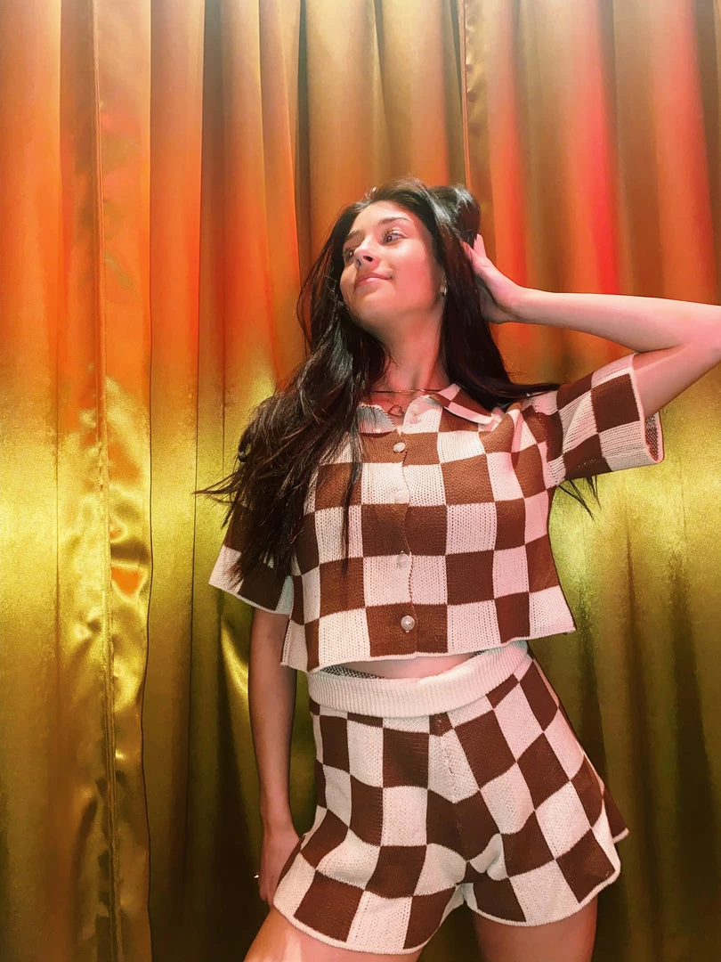 Au Darling Brown Check Set Top