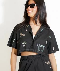 Au Darling Black Embroidered Crop Top