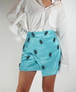 Au Darling Turquoise Jeweled Mini Skirt