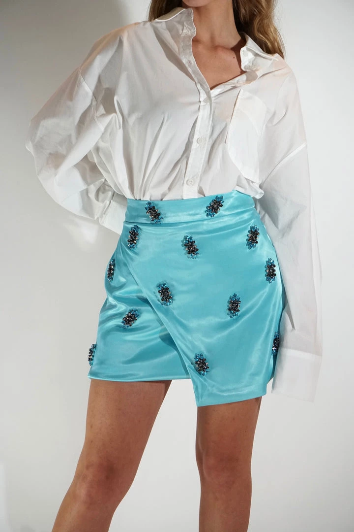 Au Darling Turquoise Jeweled Mini Skirt