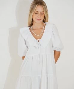 Au Darling White Ruffled Midi Dress Clothing