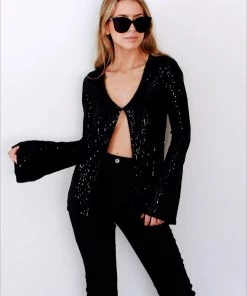 Au Darling Black Sequin Open Front Top Sale
