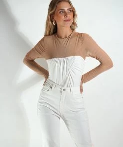 Au Darling White Mesh Sleeve Bodysuit Clothing