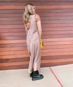 Au Darling Rachel Brown Satin Midi Dress Clothing