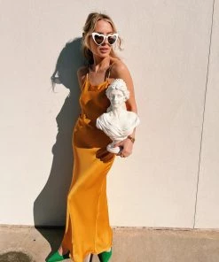 Au Darling Apricot Satin Slip Dress