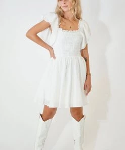 Au Darling Clothing White Smocked Mini Dress