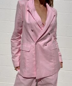 Au Darling Pink Linen Suit Blazer