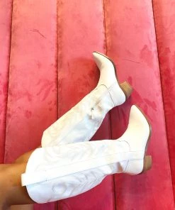 Au Darling White Mid Calf Cowboy Boots