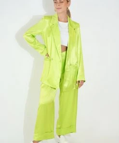 Au Darling Lime Green Satin Suit Pants