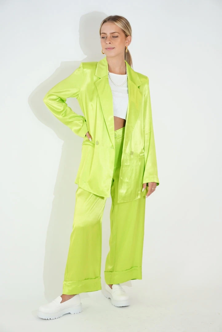 Au Darling Lime Green Satin Suit Pants