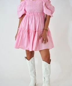 Au Darling Bubblegum Pink Smocked Tiered Mini Dress Clothing