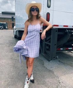 Au Darling Purple Plaid Mini Dress Clothing