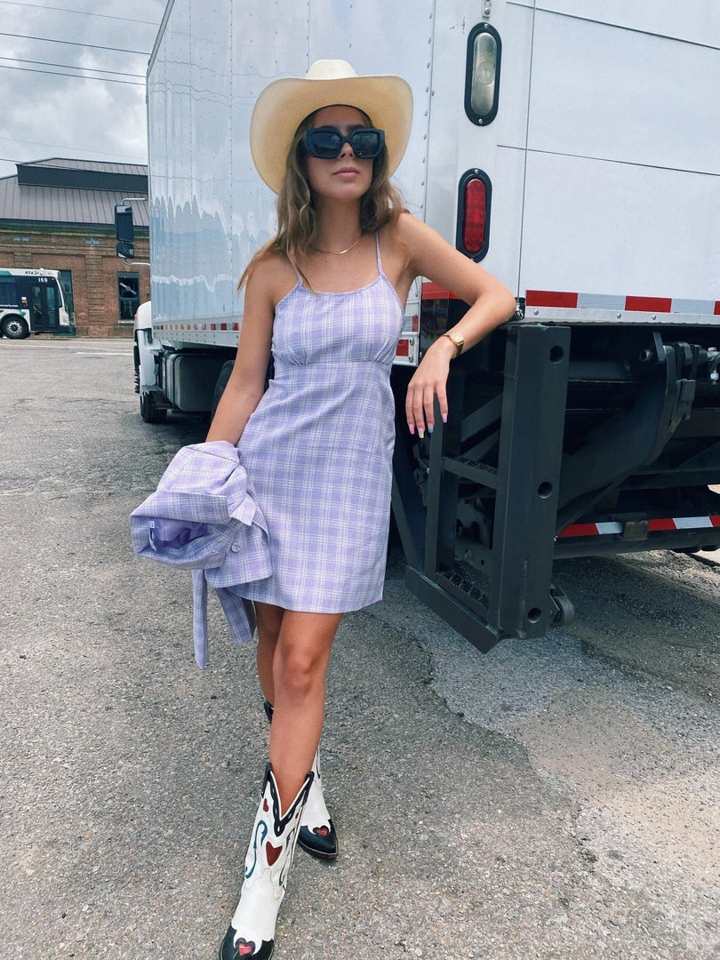 Au Darling Purple Plaid Mini Dress Clothing