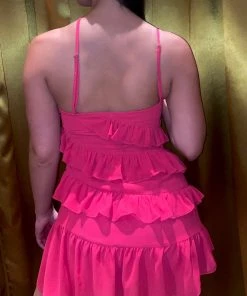 Au Darling Fuchsia Ruffle Halter Dress Clothing