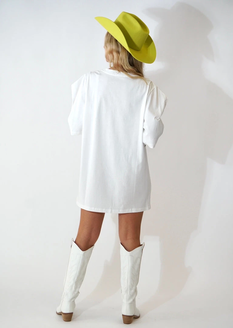 Au Darling Clothing Confetti Jeweled White T-Shirt Dress