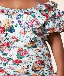 Au Darling Floral Print Ruffle Dress Clothing