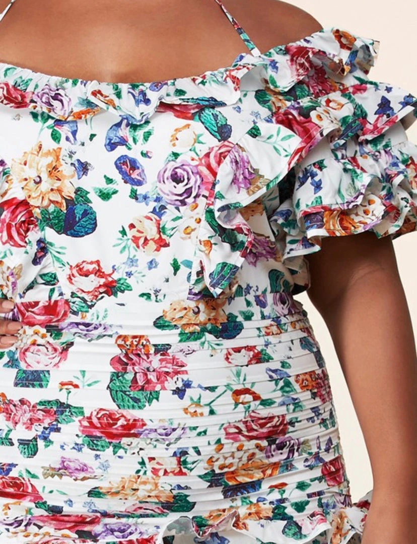 Au Darling Floral Print Ruffle Dress Clothing