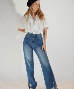 Au Darling Clothing White Feather Detail Button Down Top