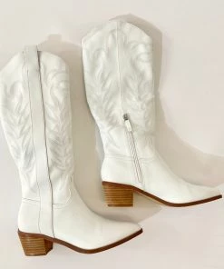 Au Darling White Mid Calf Cowboy Boots
