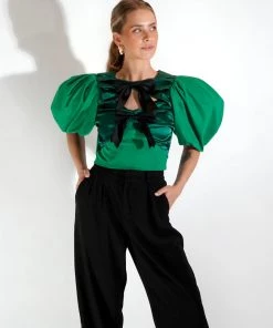 Au Darling Emerald Green Bow Top Clothing