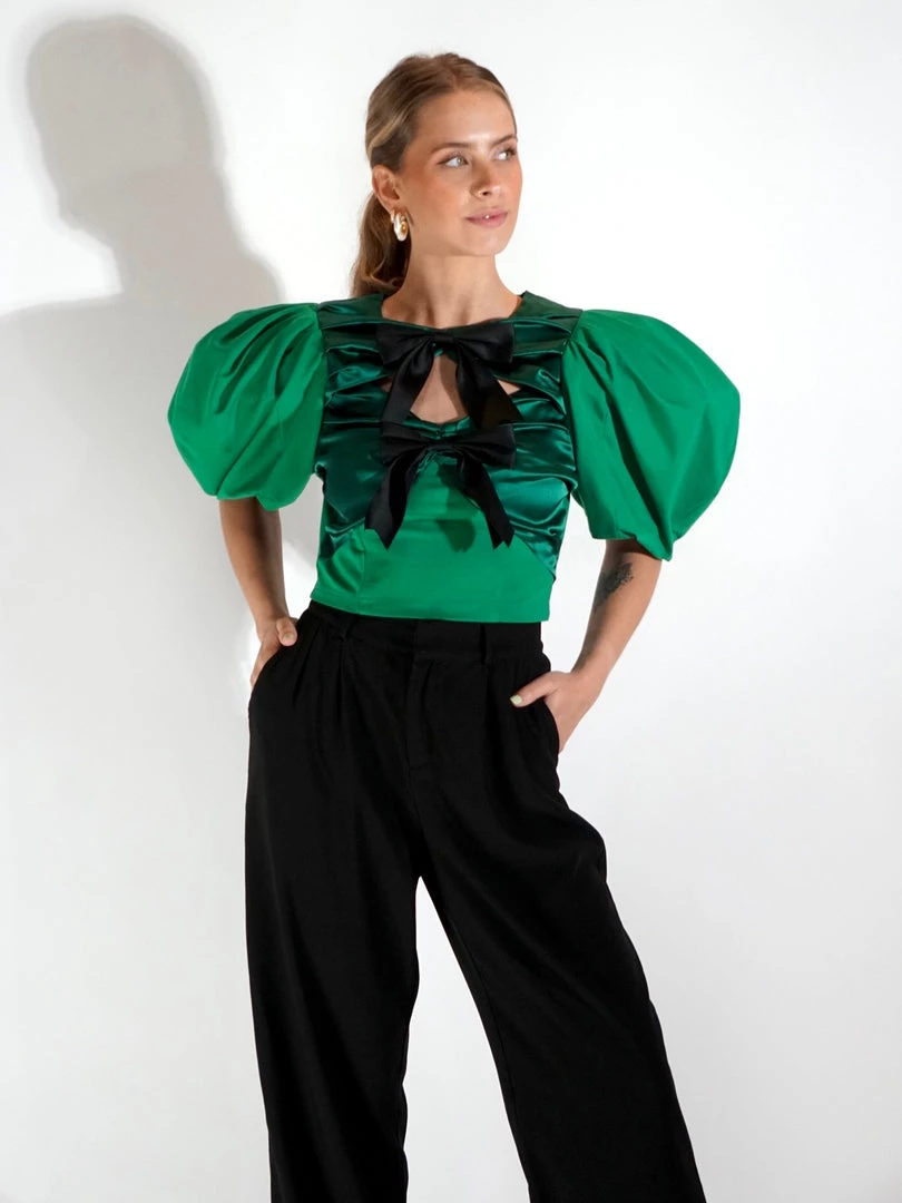 Au Darling Emerald Green Bow Top Clothing