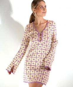 Au Darling Purple & Yellow Knit Mini Dress Clothing