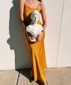 Au Darling Apricot Satin Slip Dress