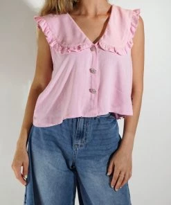 Au Darling Harry Pink Ruffle Collar Top Clothing