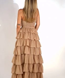 Au Darling Clothing Carley Taupe Ruffle Skirt Set