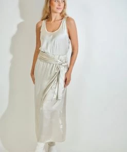 Au Darling James Beige Satin Skirt Clothing