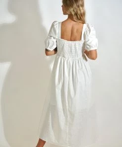 Au Darling White Smocked Midi Dress Clothing