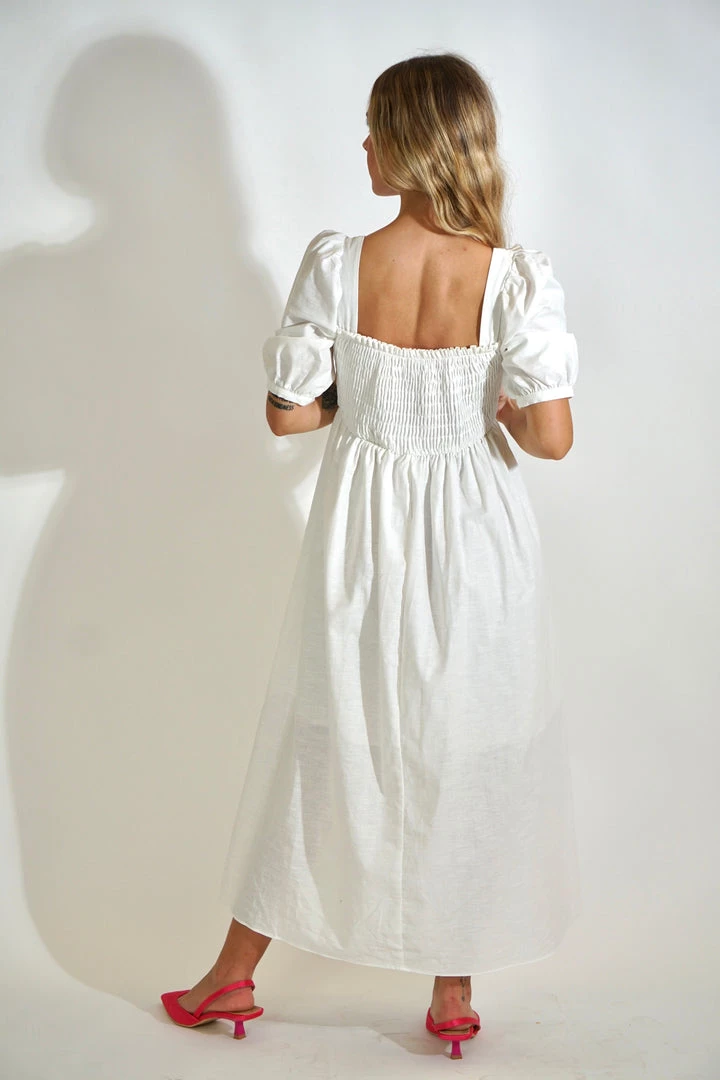 Au Darling White Smocked Midi Dress Clothing