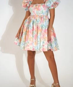 Selkie The Beach Day Dress In Grapefruit Floral Clothing