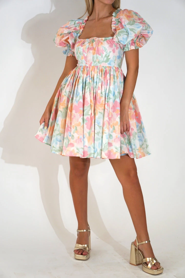 Selkie The Beach Day Dress In Grapefruit Floral Clothing
