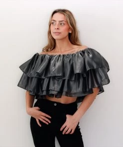 Au Darling Silver Ruffle Crop Top Clothing