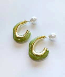 Au Darling Accessories Green Pearl Post Earrings
