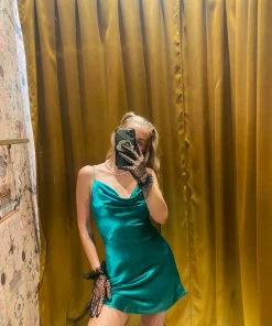 Au Darling Clothing Emerald Green Satin Dress