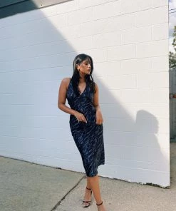 Au Darling Clothing Navy Marbled Midi Dress