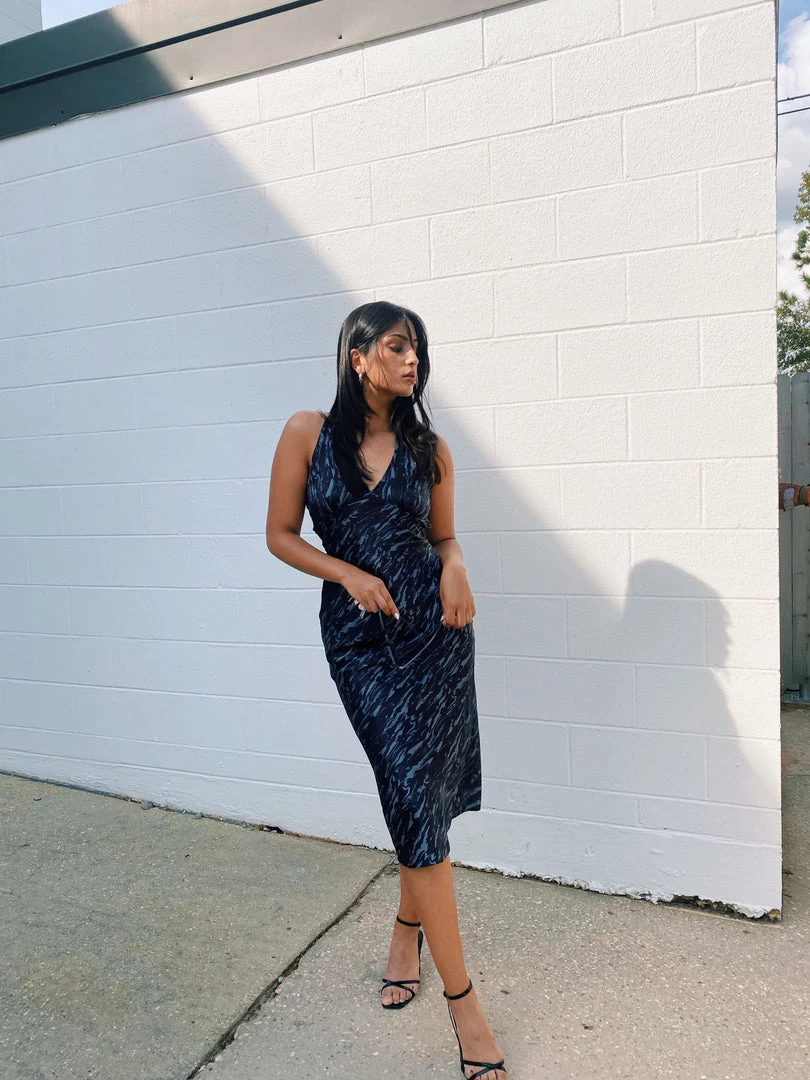 Au Darling Clothing Navy Marbled Midi Dress