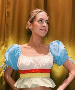 Au Darling Color Block Puff Sleeve Top