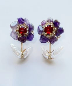 Au Darling Accessories Purple And Red Flower Earrings