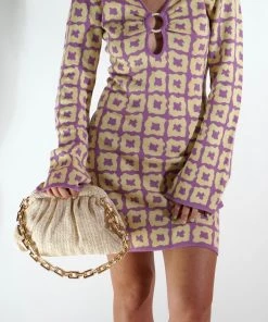 Au Darling Purple & Yellow Knit Mini Dress Clothing