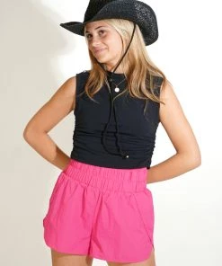 Au Darling Magenta Smocked Waist Shorts Clothing