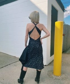 Au Darling Clothing Navy Marbled Midi Dress