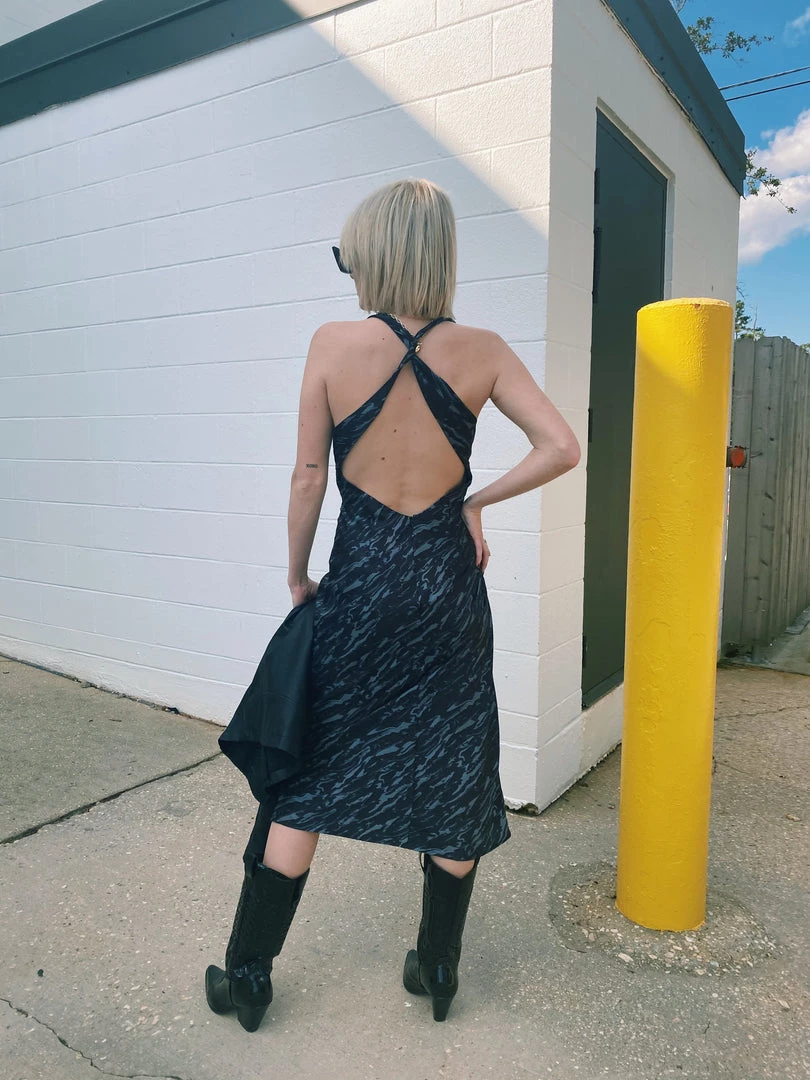 Au Darling Clothing Navy Marbled Midi Dress