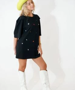 Au Darling Confetti Jeweled Black T-Shirt Dress Clothing