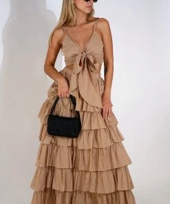 Au Darling Clothing Carley Taupe Ruffle Skirt Set