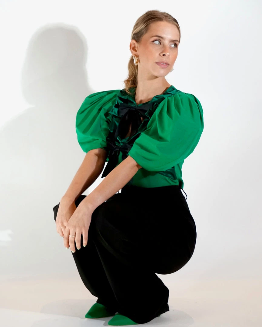 Au Darling Emerald Green Bow Top Clothing